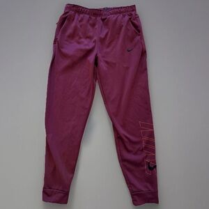 Nike Mens Pants Sz L Tall ThermaFit Gym Tapered Maroon Fleece Lined FB6892-681
